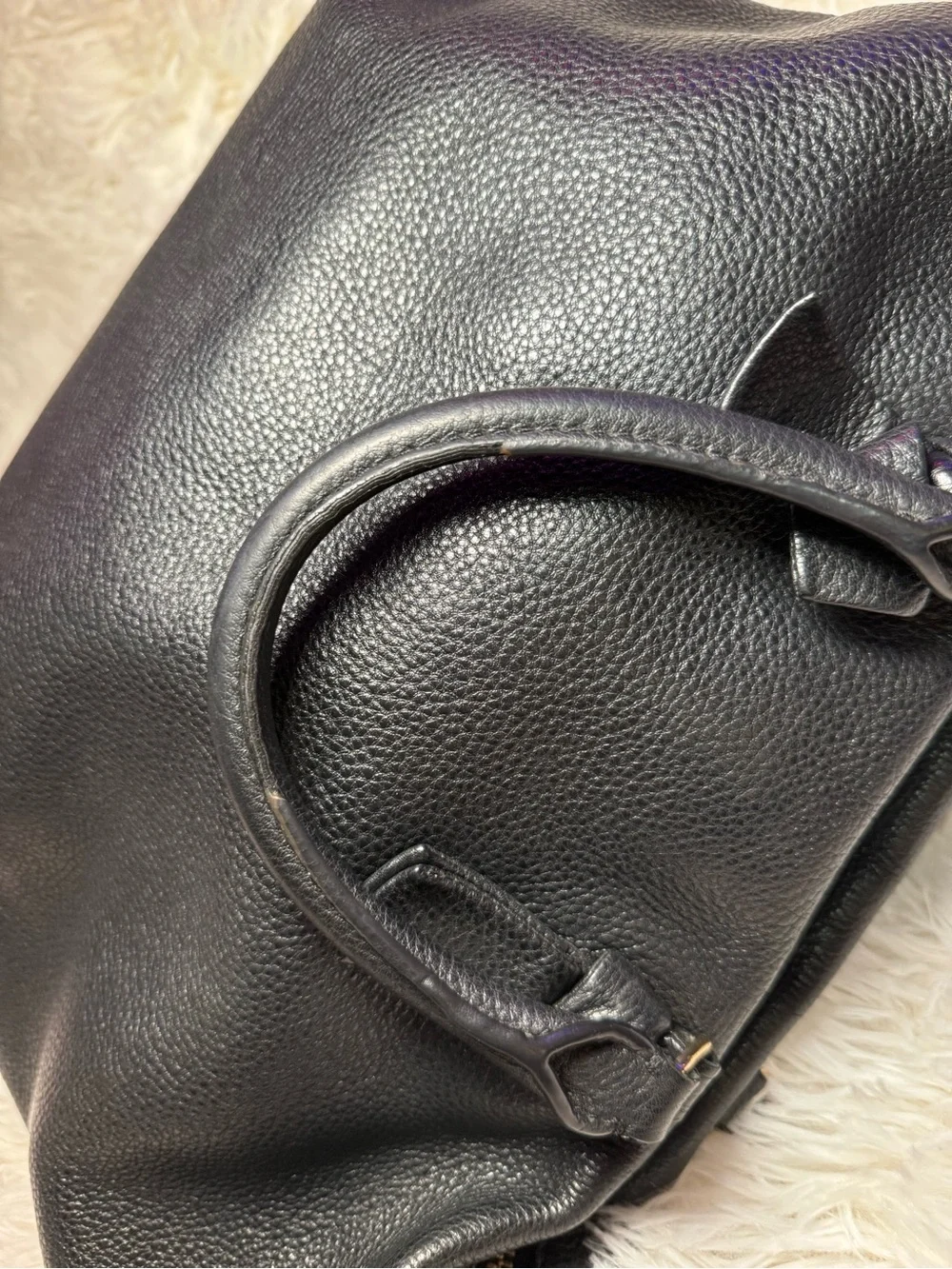 Tory Burch Thea Medium Black Slouchy Pebbled Leather Satchel Embossed Logo Gold